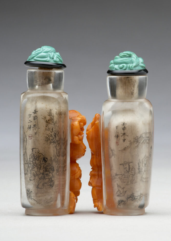 丁二仲內繪山水人物 和合二仙鼻煙對壺：圖片 2